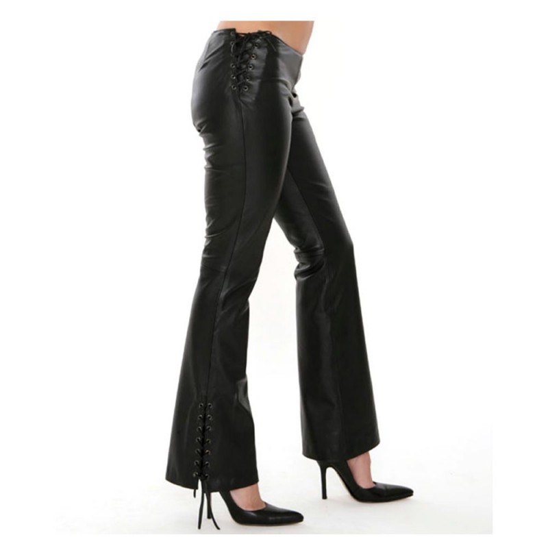 Women Fetish Lace Up Side Waist Pants 